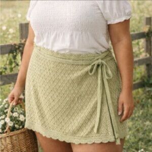 New! Future Collective Sage Green Crochet Knit Wrap Mini Skirt L & XL NWOT